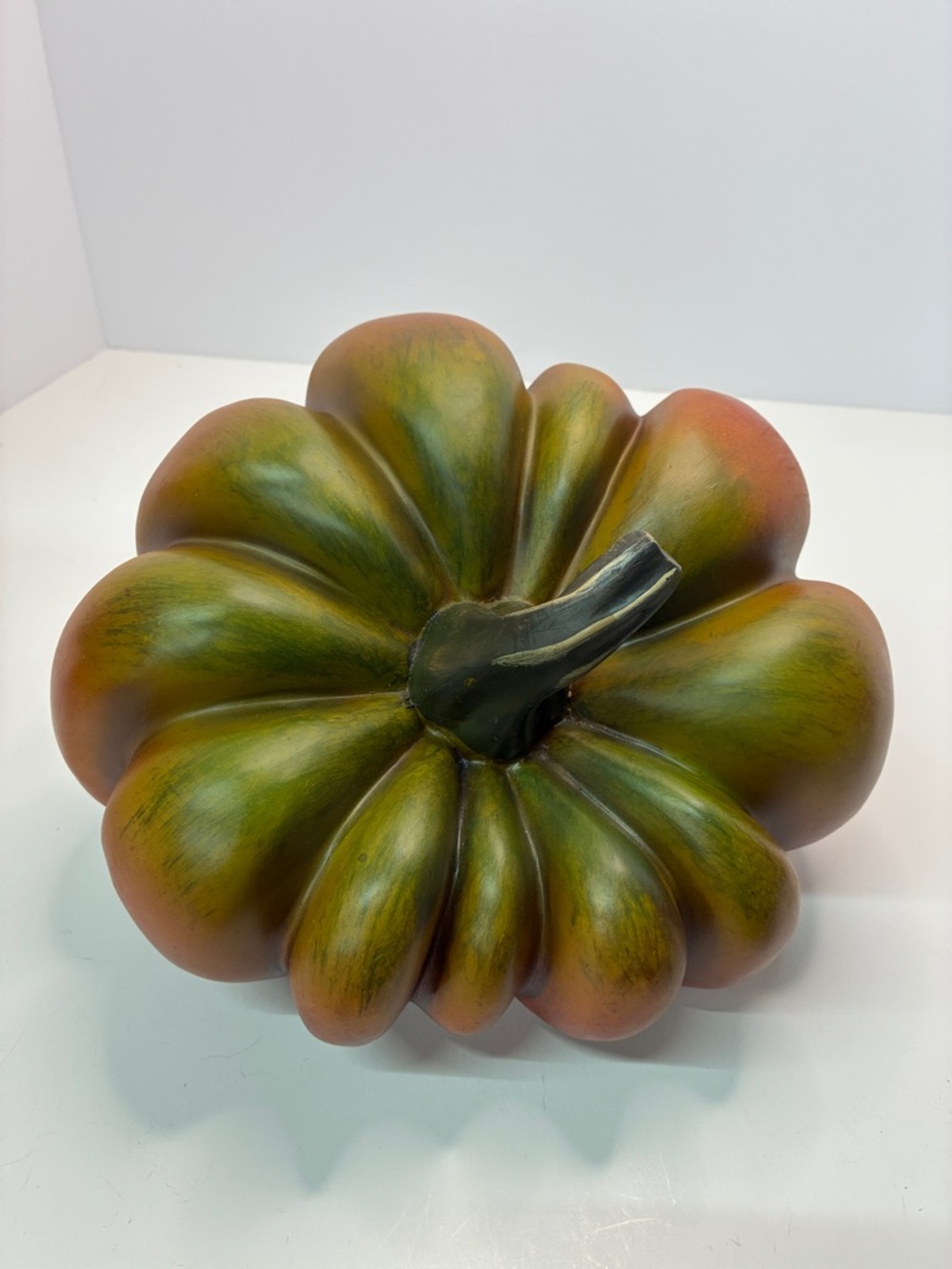 Ribbed Autumn Pumpkin Accent with Green Stem